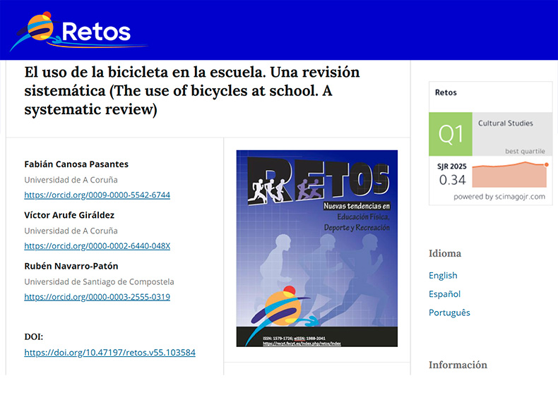 Captura de pantalla de la revista RETOS con el articulo