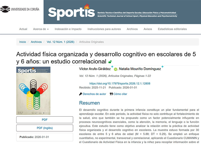 Captura pantalla de la revista Sportis donde se publica el artículo