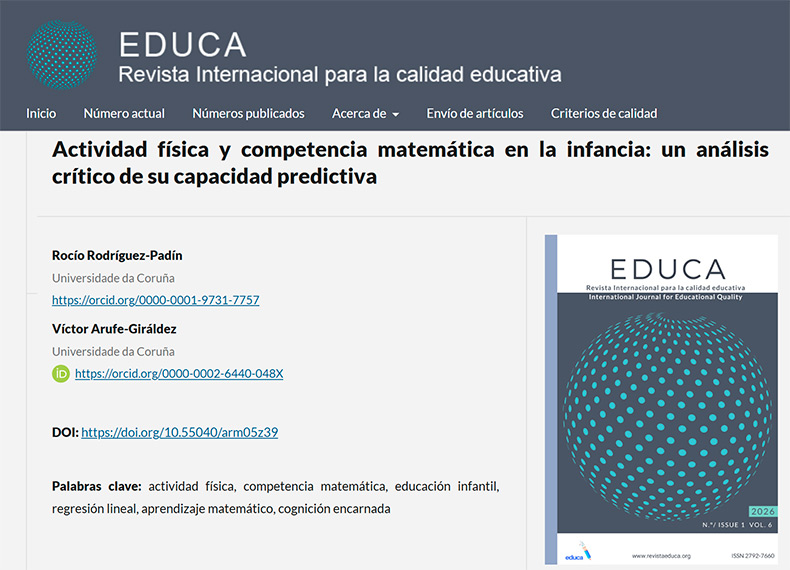 Captura de pantalla de la revista EDUCA donde se publica el articulo